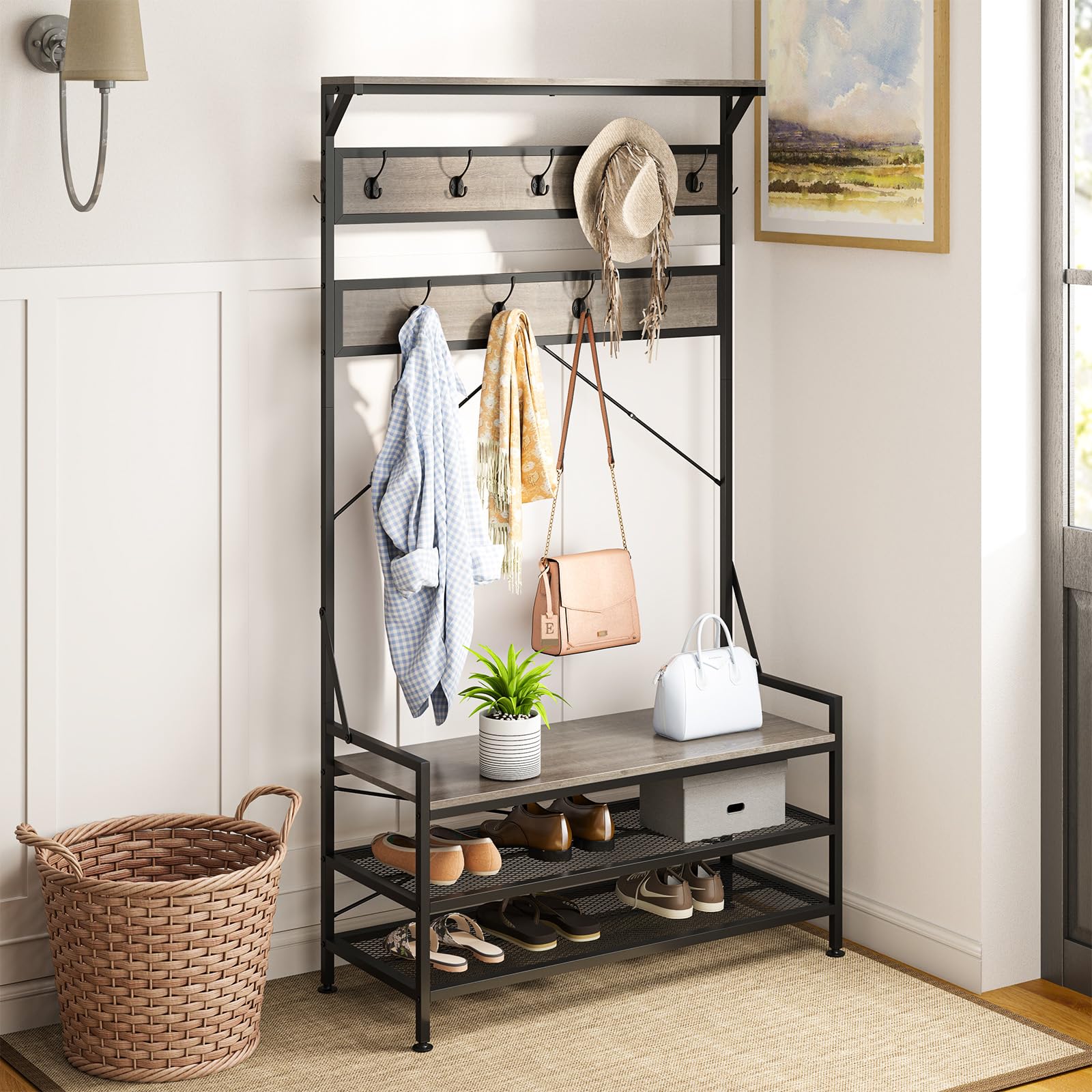 Amazon.com: Giantex 4-in-1 Hall Tree with Bench and Shoe Storage